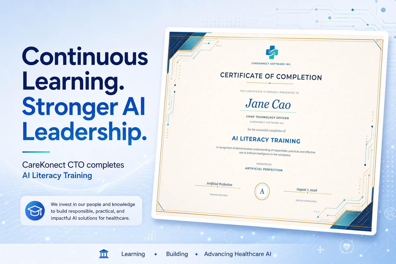 CareKonect CTO completes AI Literacy Training certificate